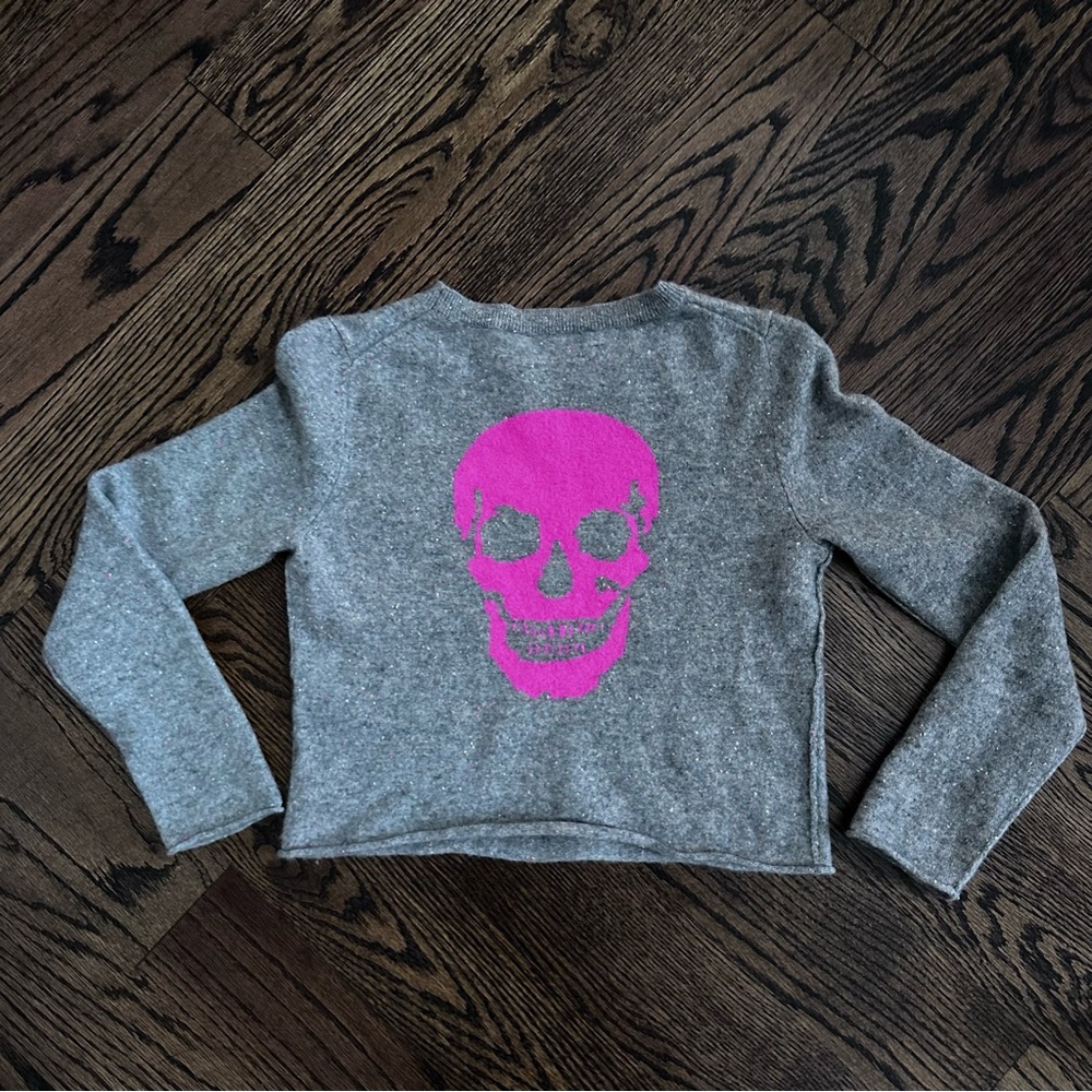 Skull Cashmere Gray rainbow speckled Sweater Pink Skull size medium kids